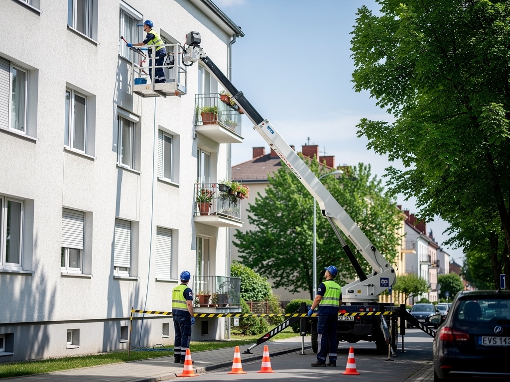 Zespół KZZQ przy pracy na elewacji budynku